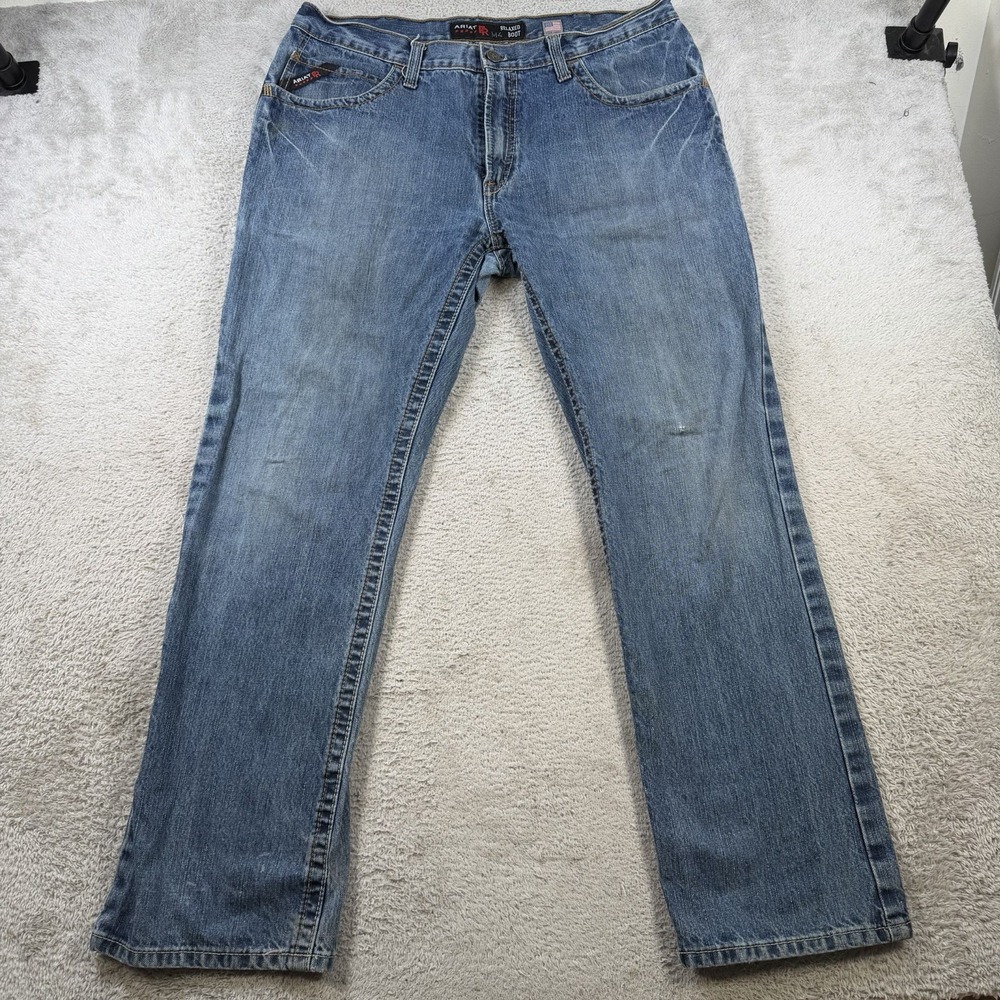 Ariat FR Jeans Mens 38x34 Blue Denim M4 Relaxed Boot Cut Cowboy Workwear Rodeo